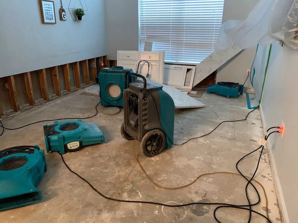 Dehumidifier in flood-cut room for Water Damage Restoration in Lynnfield